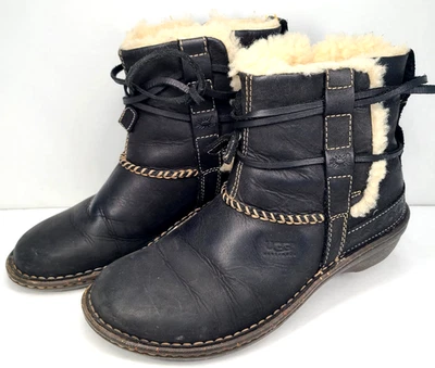 Botas UGG Australia Cove al tobillo de cuero negro para mujer talla 8 F19009G Foto 1 de 4