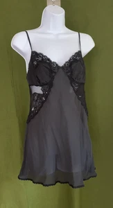 Victoria's Secret Silk Slip Nightie Black Fairy Grunge Sequin Chiffon Sz M - Picture 1 of 16
