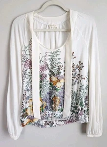 Anthropologie Meadow Rue Montmagny Tie-Neck Blouse Floral Garden Print Medium - Picture 1 of 6