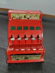 Durable Toy & Novelty Co Metal Store registratore di cassa coin bank rosso vintage c1930's - Foto 1 di 13