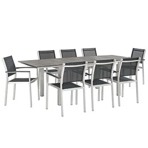 Modway Shore 9-Piece Extendable Aluminum Patio Dining Set in Silver and Black - Picture 1 of 8