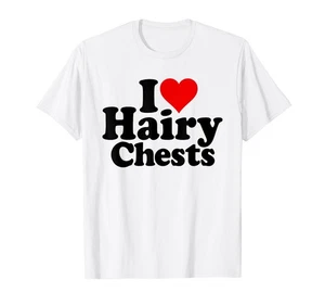 Men’s Large I Love Heart Hairy Chests White T-shirt Funny Meme - Picture 1 of 1
