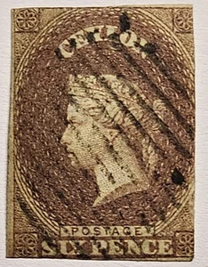 CEYLON CLASSICS RARE 1857 6d Purple-brown Blued IMPERF V Fine Used. €550. SG1 - Picture 1 of 3