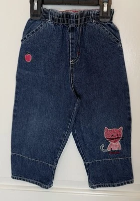 Pantalones de mezclilla vintage años 80 90 Oshkosh bebé niña 18 meses bordados gato niño arte Foto 1 de 4