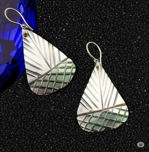 Shell 925 Silver Earrings with Tear Cut 37.65 Elegant & Stylish Natural Beauty - Picture 1 of 6