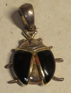 Vintage Unsigned Gold Silver Tone Beetle Bug Black Pendant Charm Used 1-7/8" Lon - Picture 1 of 15