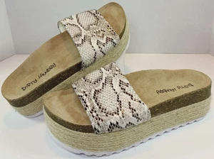 Sandalo espadrillas plateau palme bucato sporco metallo marrone serpente taglia 7,5 - Foto 1 di 8