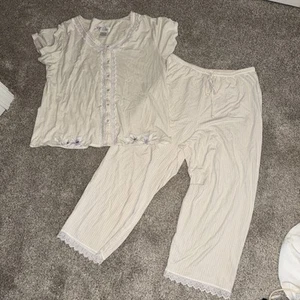 Aria Vintage Pajama Set 100% Cotton Lace Accent Embroidery Cottagecore Cozy - Picture 1 of 5