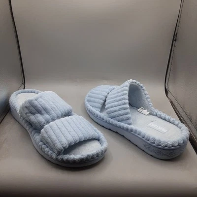 Zapatillas Muk Luks Doble Correa Acanaladas Terry Contorno Slide Para Mujer 7-8M Azul A163 Foto 1 de 4