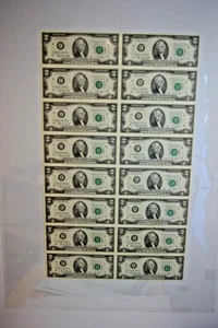 Uncut Sheet of 16 1976 Atlanta $2 Federal Reserve Notes, Fr.  1935-F - Picture 1 of 2