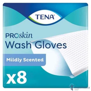 1x TENA ProSkin Wet Wash Glove - No Rinse Cleansing - Mildy Scented - Pack of 8 - Picture 1 of 6
