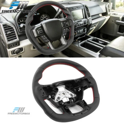 Se adapta a 15-20 F150 17-22 F250 F350 volante cuero perforado con puntada roja Foto 1 de 4