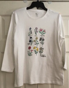 Kim ROGERS Size Large white with garden Flowers, long sleeve Preowned, Excellent - Picture 1 of 8
