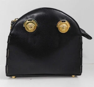 Bolso de Mano Versace Pequeño Cuero Negro Dorado Medusa Italia - Imagen 1 de 6