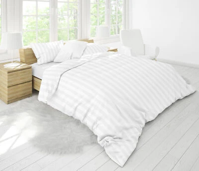 Hotelbettwäsche 180g Damast Streifen 23mm weiß 155x220/80x80 100% Baumwolle HV - Bild 1 von 4