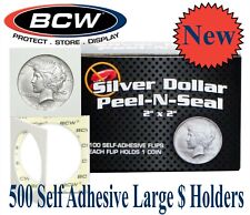 500 BCW 2x2 Self Adhesive Coin Flips Peel N Seal For Large Dollar Peace Morgan 