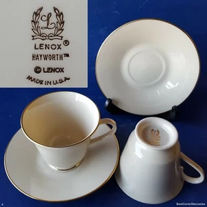 2 juegos: tazas y platillos con patas Lenox hechos en EE. UU. 'Hayworth'. Borde dorado sobre marfil - Imagen 1 de 12