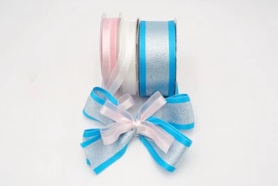 Valentines Day Sale 1.5"& 3/8"x 25YD each + 3/8" 20YD Metallic Blue Ribbon set - Image 1 of 4