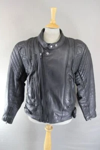 AKITO CLASSIC BLACK LEATHER BIKER JACKET WITH BACK PROTECTOR 42-44 INCH CHEST - Picture 1 of 9