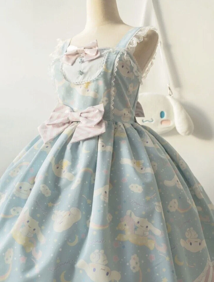 Vestido Cinnamoroll Kuromi My Melody Lolita saia alça JSK fantasia cosplay menina - Imagem 1 de 4