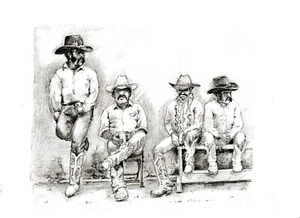 Four Cowboys Resting Outside Work, Cowboy Wall Decor, Western Wall Decor, Cowboy - Picture 1 of 2