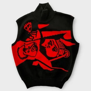 Vintage Gianni Versace Knit Vest Womens 40 Small Wool Embroidered Color Block - Picture 1 of 14