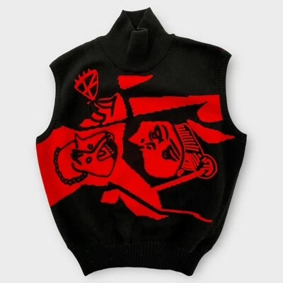 Vintage Gianni Versace Knit Vest Womens 40 Small Wool Embroidered Color Block - Image 1 of 4