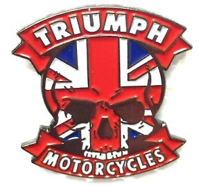 Triumph Motorcycle Metal & Enamel Biker Pin Badge-Union Jack Skull - K469