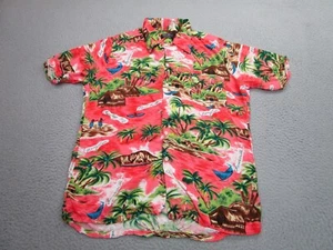 VINTAGE Manhattan Shirt Mens M Red Pink 80s 70s Tropical Jamaica Resort Cruise - Picture 1 of 12