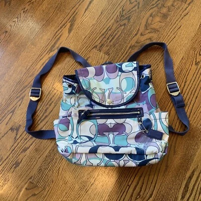 Coach Kyra Scarf Signature Backpack Tote F19279 Purple Teal Retail $298 EUC - Image 1 of 4