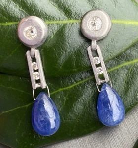 Vintage Diamond Earrings NO HEAT Sapphire Estate Fine Jewelry Pre-Owned Platinum - Picture 1 of 14