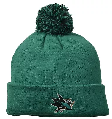 San Jose Sharks Zephyr NHL Hockey Eclipse Knit Cuffed Beanie Winter Hat with Pom - Image 1 of 2