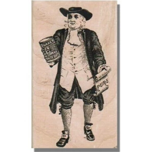 Wood Rubber Stamp, QUAKER OATS MAN, Character, Food, Breakfast, Eat, Hat, Cook - Picture 1 of 2