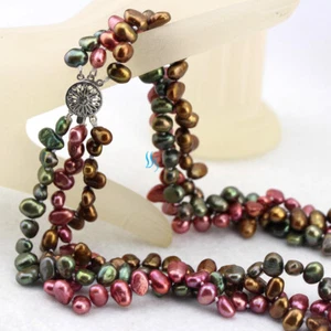 18 Zoll 6-7 mm 3 Reihen mehrfarbig Süßwasser Perle Halskette SQ Mode Schmuck - Bild 1 von 5