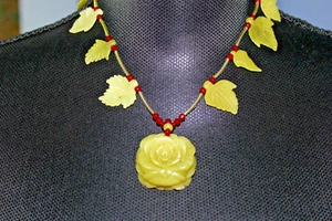 Vintage Jade Rose & Leaves Necklace - Picture 1 of 5