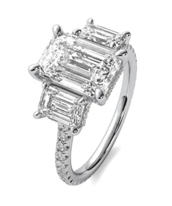 NEW! Three Stone 4.40 CT F VS1 Lab Grown Emerald Cut Diamond Engagement Ring 14k - Picture 1 of 5