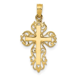 14K Yellow Gold Polished Filigree Cross Charm Pendant L-1.03 Inch,W-0.56 Inch - Picture 1 of 4