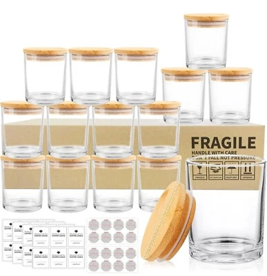 CONNOO 15 Pack 7 OZ Clear Glass Jars with Bamboo Lids for Candle Making, Thick - Image 1 of 4