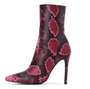 Women Stilettos High Heel Snakeskin Printed Ankle Boots Pointy Toe Nightclub Zip - Picture 1 of 11