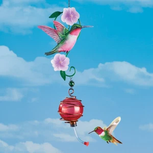 Unique Floral Red Glass Hummingbird Feeder Outdoor Hanging Patio Garden Decor - Picture 1 of 4