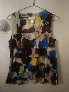 ANN TAYLOR LOFT SLEEVELESS RUFFLE FLORAL MULTICOLORED BLOUSE TOP-SIZE S - Picture 1 of 3