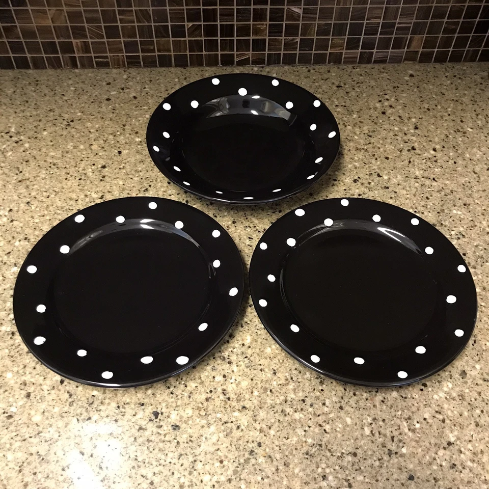 Juego (3) Waechtersbach Alemania Lunares Negro: Tazón de Sopa (1) Platos de Ensalada (2) Foto 1 de 4