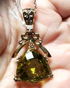 Gems En Vogue Ciondolo Peridoto Argento 925 Oro con Sovrapposizione Palladio + Catena 18” - Foto 1 di 4