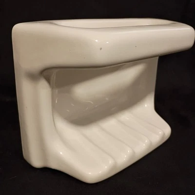 Vintage White Ceramic Soap Dish Porcelain Washcloth Holder Bathtub Shower MCM - Image 1 of 4