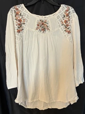 Blusa Mujer Mason & Belle Crema Crepé LS Talla 1X Bordada Boho Encaje Foto 1 de 4