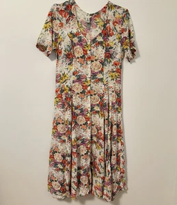 Vtg Starina Dress M White Floral Rayon Short Sleeve Boho Cottagecore 90's Maxi - Picture 1 of 10