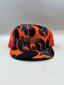 VTG 80s DuPont Blaze Orange Camo Hunting Snapback Trucker Hat Cap USA No Foam - Picture 1 of 8