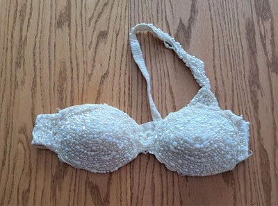 Sujetador vintage con cuentas 100 % algodón perlas blanco/marfil pequeño A/B Foto 1 de 4