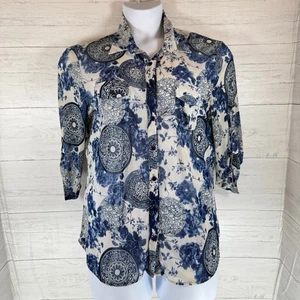 Eden and Olivia xl blue white floral button front blouse cottage coquette fall  - Picture 1 of 7