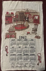 Vintage 1967 Linen Calendar Tea Towel Living Room/Kitchen Home Scene 15.5x25.5 - Picture 1 of 4